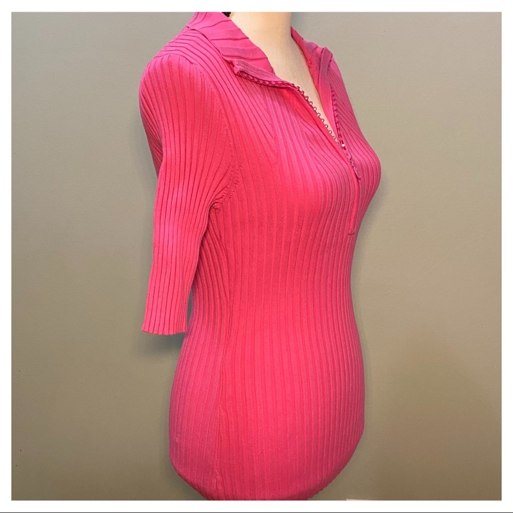 Boston Proper Ribbed Pink Rhinestone Zippered Top - Picture 3 of 8